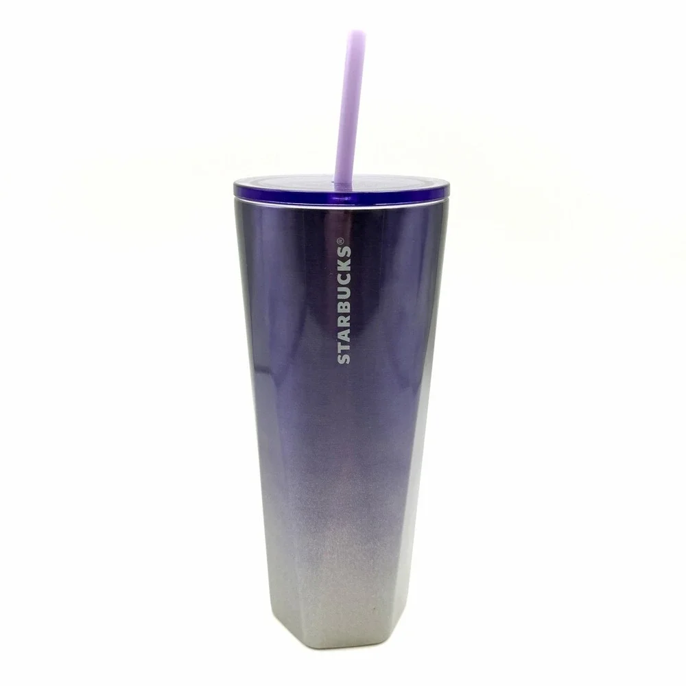 Starbucks 24oz‎ Winter Lilac Silver Ombré Geometric Tumbler with Straw New